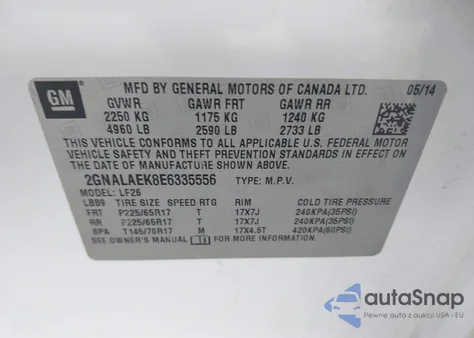 2014 Chevrolet Equinox Ls from USA, damaged, VIN 2GNALAEK8E6335556